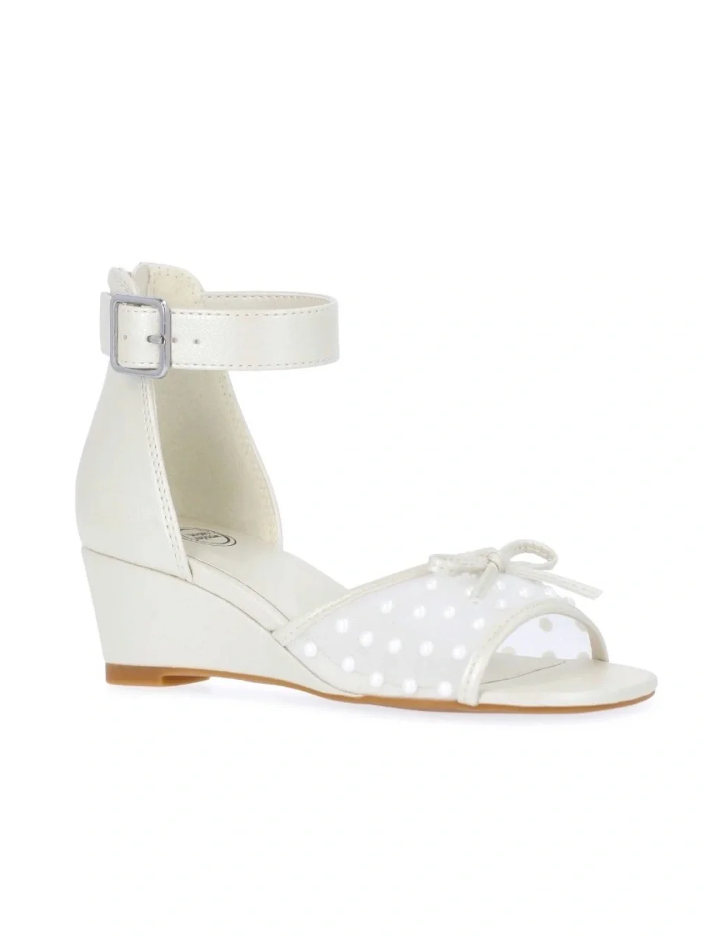 Wonder Nation Girls White Wedge Sandal Polka Dot Mesh Bow Ankle Strap size 1 NWT